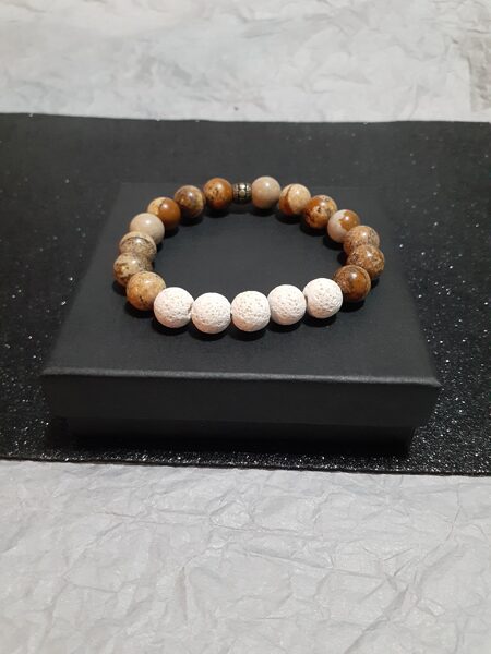 Men's Picture Jasper White Lava Gemstone Bracelet