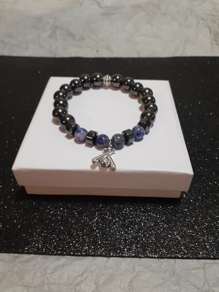 Men's Hematite Bracelet w/baseball finding