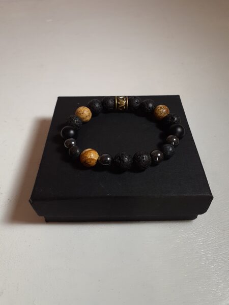 Men's Bracelet Picture Jasper Black Lava Gemstone Bracelet