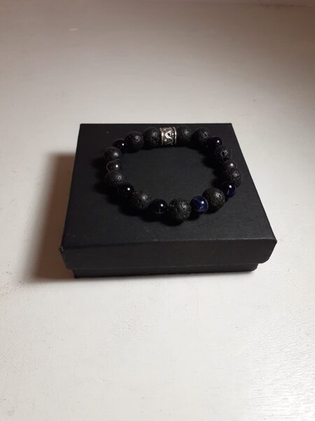 Men's Black Lava Gemstone Purple Tiger's & Hematite Bracelet