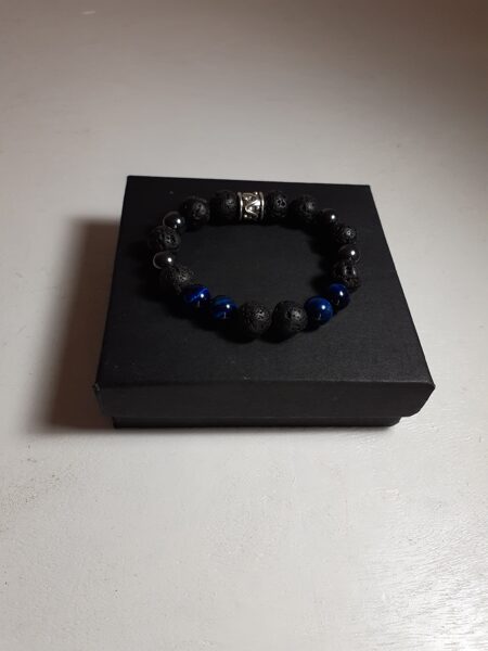 Men's Black Lava Gemstone Blue Tiger's Eye & Hematite Bracelet