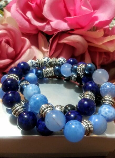 Light Blue Tiger's Eye Mixed Double Bracelet