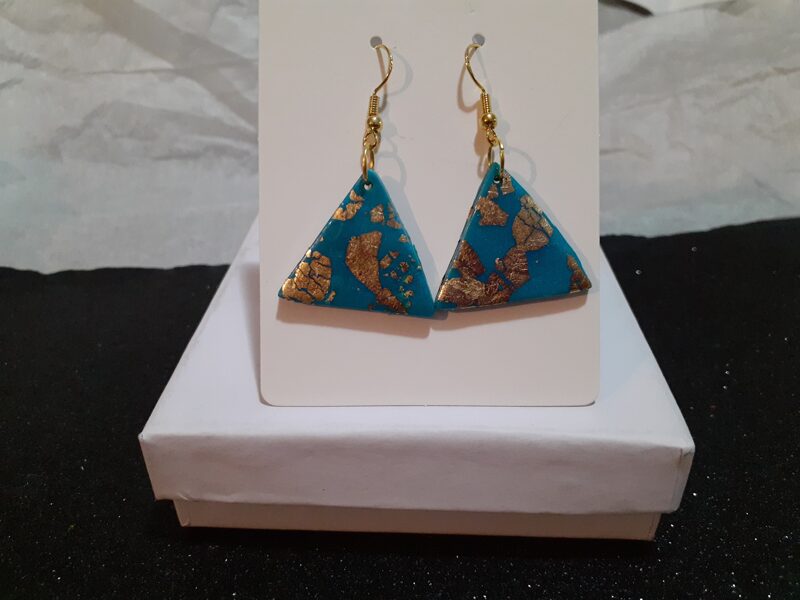 Teal green and gold earrings