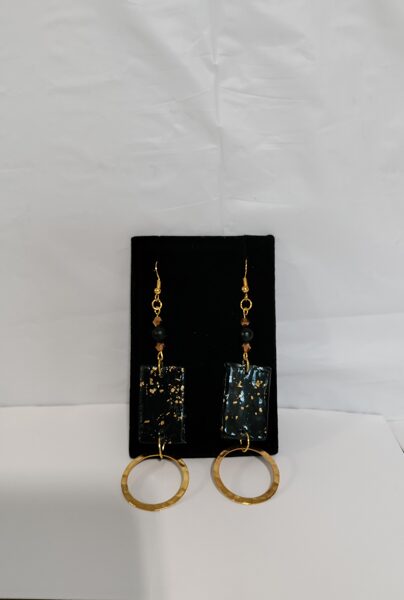 Black and gold square earrings