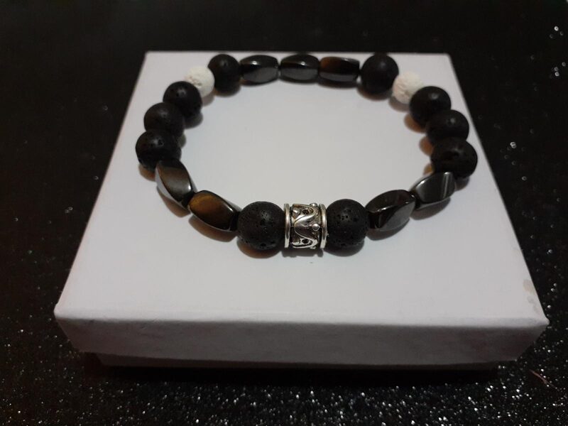 Men's Black & White Lava Gemstone Bracelet